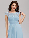 Elegante vestido largo de gasa con mangas cortas y encaje para dama de honor, vestidos formales de noche