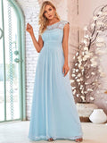 Elegante vestido largo de gasa con mangas cortas y encaje para dama de honor, vestidos formales de noche