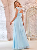 Elegante vestido largo de gasa con mangas cortas y encaje para dama de honor, vestidos formales de noche