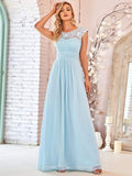 Elegante vestido largo de gasa con mangas cortas y encaje para dama de honor, vestidos formales de noche