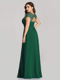 Elegante vestido largo de gasa con mangas cortas y encaje para dama de honor, vestidos formales de noche
