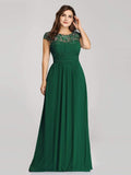 Elegante vestido largo de gasa con mangas cortas y encaje para dama de honor, vestidos formales de noche