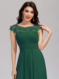 Elegante vestido largo de gasa con mangas cortas y encaje para dama de honor, vestidos formales de noche