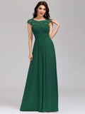 Elegante vestido largo de gasa con mangas cortas y encaje para dama de honor, vestidos formales de noche