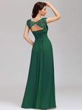 Elegante vestido largo de gasa con mangas cortas y encaje para dama de honor, vestidos formales de noche