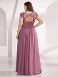 Elegante vestido largo de gasa con mangas cortas y encaje para dama de honor, vestidos formales de noche