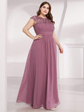 Elegante vestido largo de gasa con mangas cortas y encaje para dama de honor, vestidos formales de noche