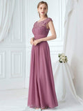 Elegante vestido largo de gasa con mangas cortas y encaje para dama de honor, vestidos formales de noche