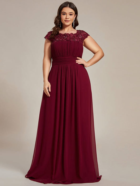 Custom Size Elegant Maxi Long Lace Cap Sleeve Bridesmaid Dress Formal Evening Dresses
