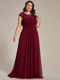 Vestido de dama de honor elegante, largo, de encaje, con mangas cortas, talla personalizada, vestidos de noche formales