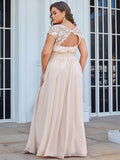 Vestido de dama de honor elegante, largo, de encaje, con mangas cortas, talla personalizada, vestidos de noche formales