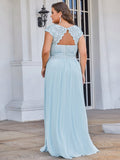 Vestido de dama de honor elegante, largo, de encaje, con mangas cortas, talla personalizada, vestidos de noche formales