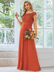 Klassisches Maxikleid mit langen Spitzenärmeln und Flügelärmeln für Brautjungfern, formelle Abend- und Partykleider für Damen