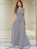 Klassisches Maxikleid mit langen Spitzenärmeln und Flügelärmeln für Brautjungfern, formelle Abend- und Partykleider für Damen