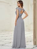 Klassisches Maxikleid mit langen Spitzenärmeln und Flügelärmeln für Brautjungfern, formelle Abend- und Partykleider für Damen