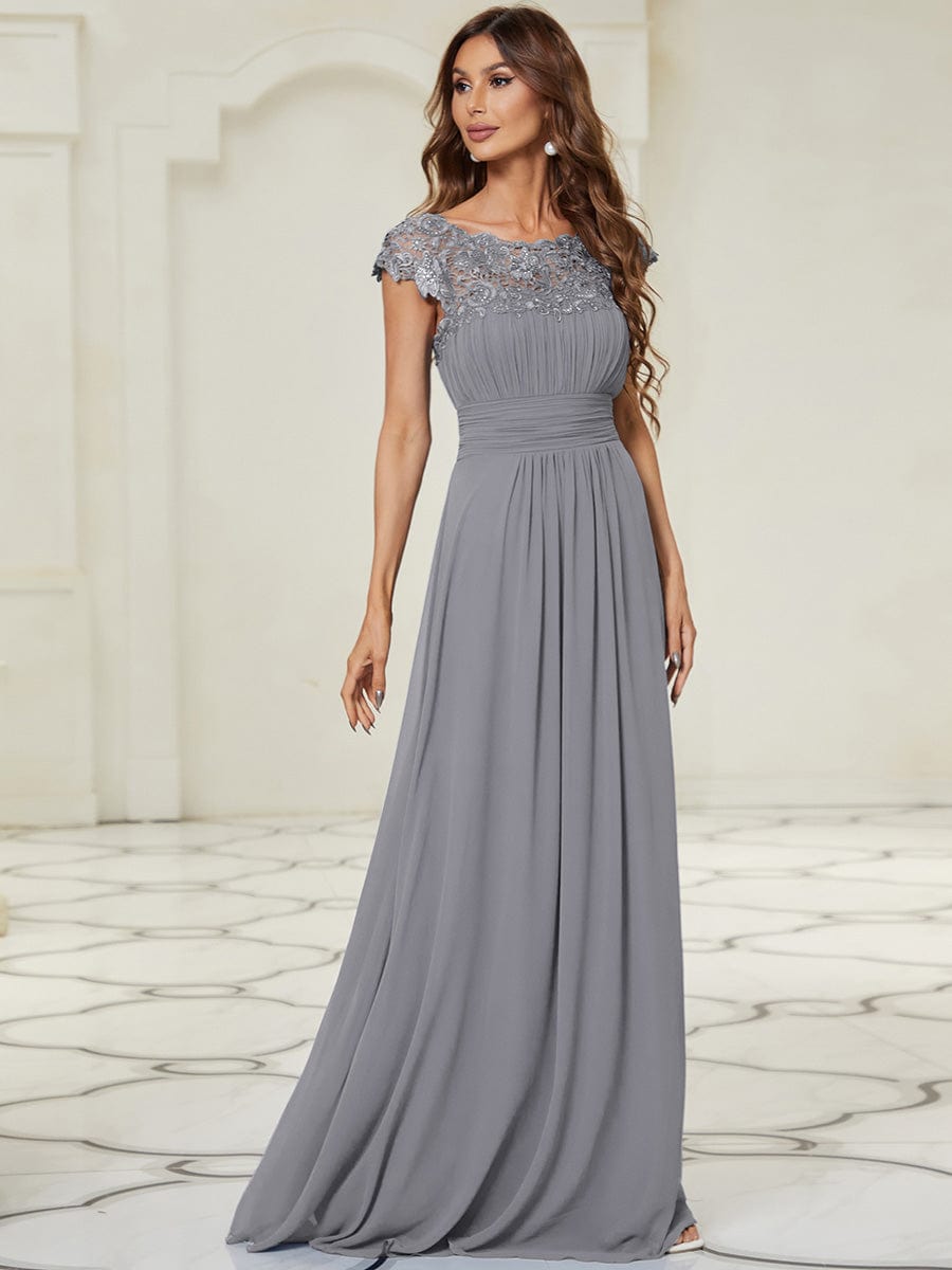 Klassisches Maxikleid mit langen Spitzenärmeln und Flügelärmeln für Brautjungfern, formelle Abend- und Partykleider für Damen