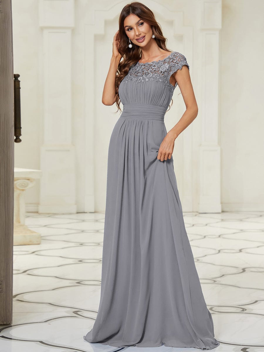 Klassisches Maxikleid mit langen Spitzenärmeln und Flügelärmeln für Brautjungfern, formelle Abend- und Partykleider für Damen
