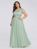 Vestido de dama de honor elegante, largo, de encaje, con mangas cortas, talla personalizada, vestidos de noche formales
