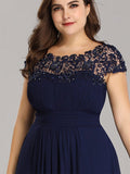 Vestido de dama de honor elegante, largo, de encaje, con mangas cortas, talla personalizada, vestidos de noche formales