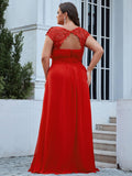 Vestido de dama de honor elegante, largo, de encaje, con mangas cortas, talla personalizada, vestidos de noche formales