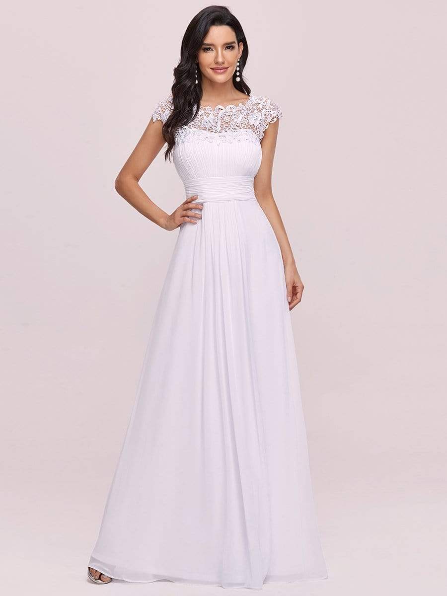 Klassisches Maxikleid mit langen Spitzenärmeln und Flügelärmeln für Brautjungfern, formelle Abend- und Partykleider für Damen