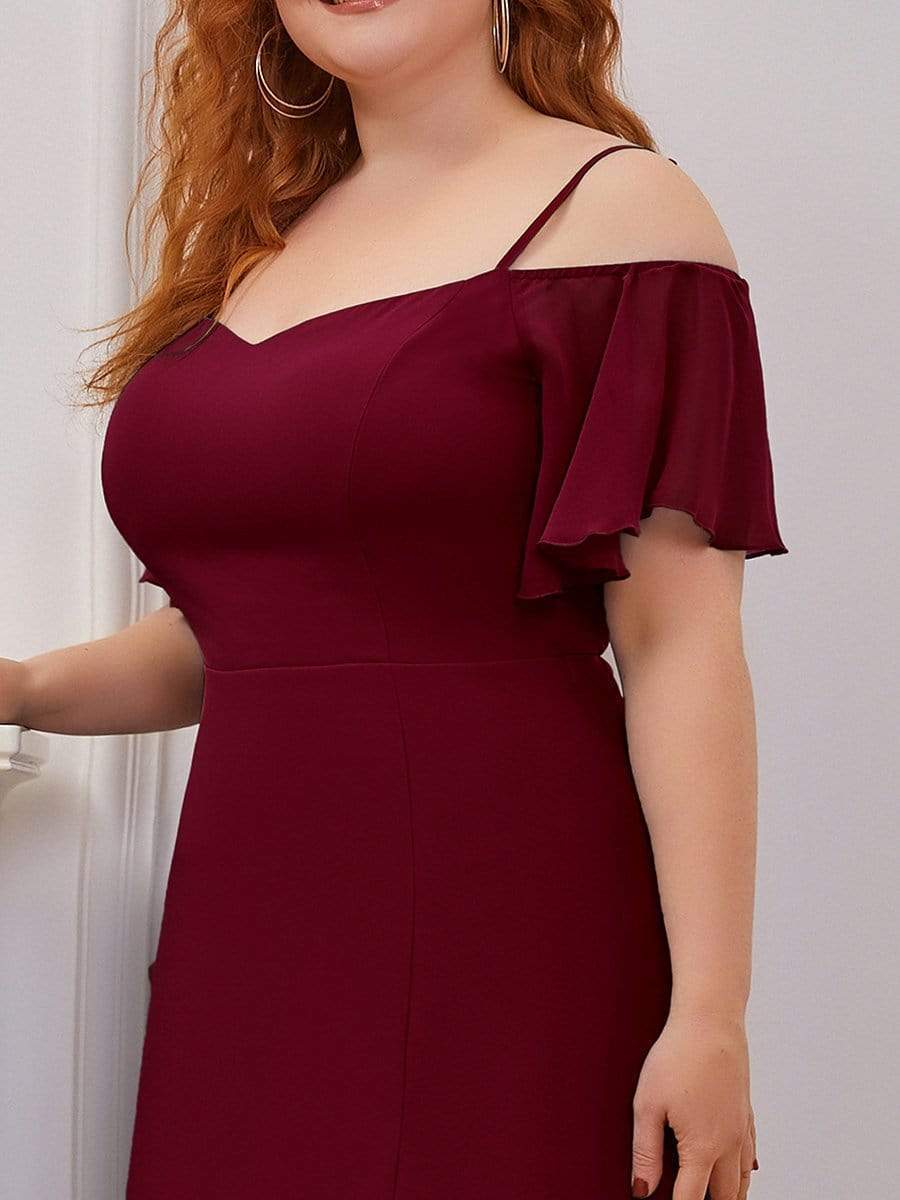 Plus Size Cold Shoulder Formal Bridesmaid Dress with Side Slit Formal Evening Dresses