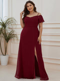 Vestido de dama de honor formal con hombros descubiertos y abertura lateral, talla personalizada