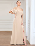 Vestido de dama de honor formal con hombros descubiertos y abertura lateral, talla personalizada