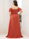 Vestido de dama de honor formal con hombros descubiertos y abertura lateral, talla personalizada