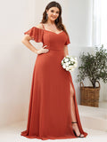 Vestido de dama de honor formal con hombros descubiertos y abertura lateral, talla personalizada