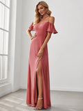 Vestido de dama de honor formal con hombros descubiertos y abertura lateral, talla personalizada