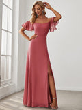 Vestido de dama de honor formal con hombros descubiertos y abertura lateral, talla personalizada
