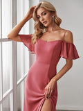 Vestido de dama de honor formal con hombros descubiertos y abertura lateral, talla personalizada