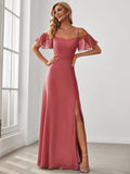 Vestido de dama de honor formal con hombros descubiertos y abertura lateral, talla personalizada