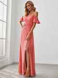 Vestido de dama de honor formal con hombros descubiertos y abertura lateral, talla personalizada