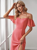 Vestido de dama de honor formal con hombros descubiertos y abertura lateral, talla personalizada