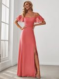 Vestido de dama de honor formal con hombros descubiertos y abertura lateral, talla personalizada