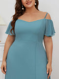 Vestido de dama de honor formal con hombros descubiertos y abertura lateral, talla personalizada