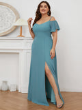 Vestido de dama de honor formal con hombros descubiertos y abertura lateral, talla personalizada