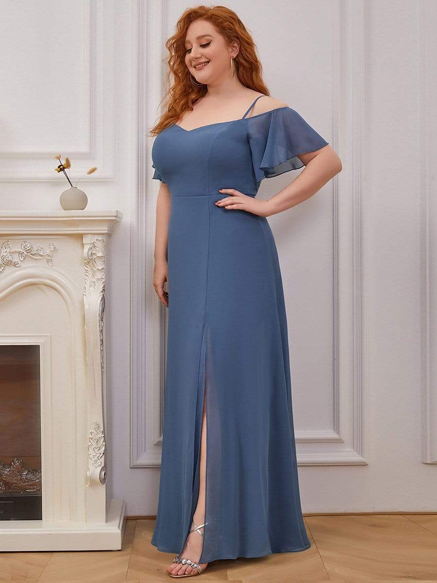 Plus Size Cold Shoulder Formal Bridesmaid Dress with Side Slit Formal Evening Dresses