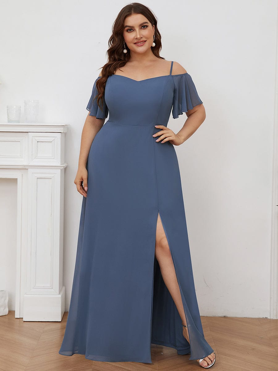 Plus Size Cold Shoulder Formal Bridesmaid Dress with Side Slit Formal Evening Dresses