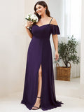 Vestido de dama de honor formal con hombros descubiertos y abertura lateral, talla personalizada