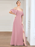 Vestido de dama de honor formal con hombros descubiertos y abertura lateral, talla personalizada