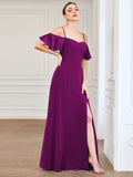 Vestido de dama de honor formal con hombros descubiertos y abertura lateral, talla personalizada