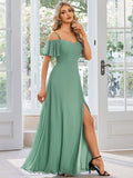Vestido de dama de honor formal con hombros descubiertos y abertura lateral, talla personalizada