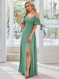 Vestido de dama de honor formal con hombros descubiertos y abertura lateral, talla personalizada