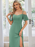 Vestido de dama de honor formal con hombros descubiertos y abertura lateral, talla personalizada