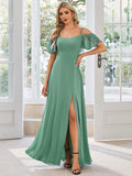 Vestido de dama de honor formal con hombros descubiertos y abertura lateral, talla personalizada