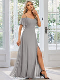 Vestido de dama de honor formal con hombros descubiertos y abertura lateral, talla personalizada