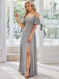 Vestido de dama de honor formal con hombros descubiertos y abertura lateral, talla personalizada